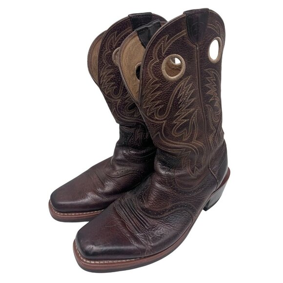 Ariat Mens Brown Leather Buckaroo Roper Western Cowboy Boots US 10EE Pull On - Picture 1 of 10
